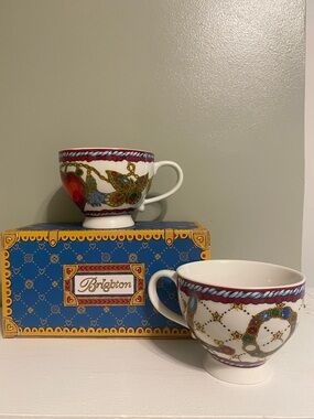 Brighton White Teacups with Red and Multicolored Jewel Accents